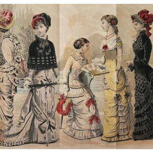 1881 The Private Park Hand Colored Engraving Victorian Women's Fashion DWQQ21